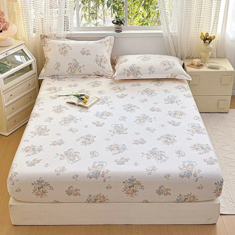 Spannbettlaken aus 100 % Baumwolle mit Blumenmuster - Elastisches, hautfreundliches Bettlaken (ohne Kissenbezug)