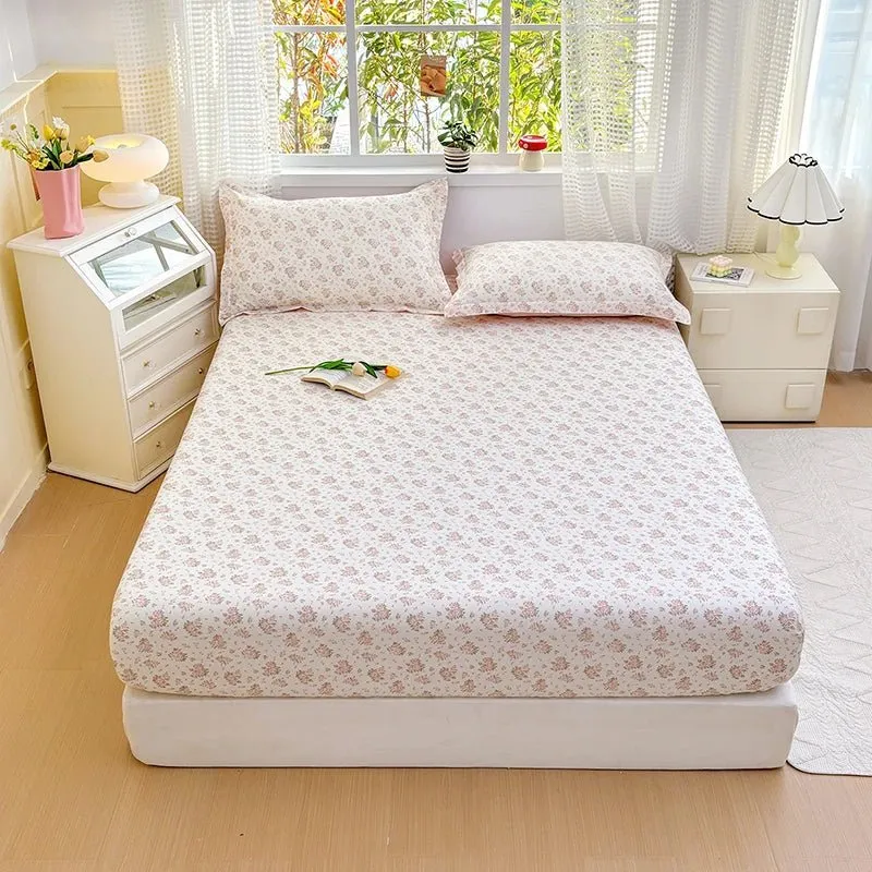 Spannbettlaken aus 100 % Baumwolle mit Blumenmuster - Elastisches, hautfreundliches Bettlaken (ohne Kissenbezug)