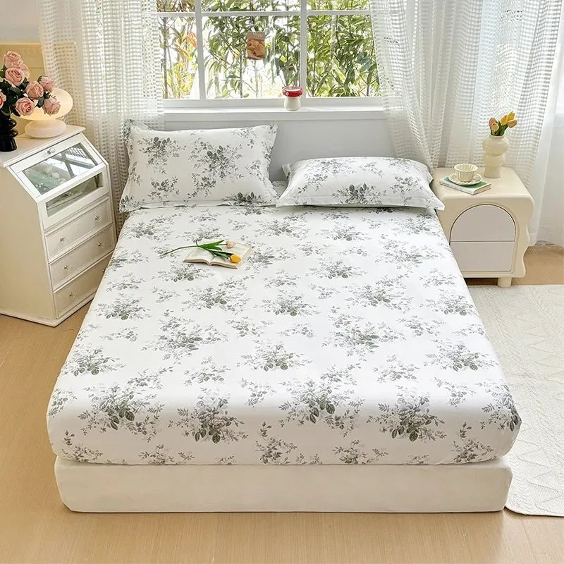Spannbettlaken aus 100 % Baumwolle mit Blumenmuster - Elastisches, hautfreundliches Bettlaken (ohne Kissenbezug)