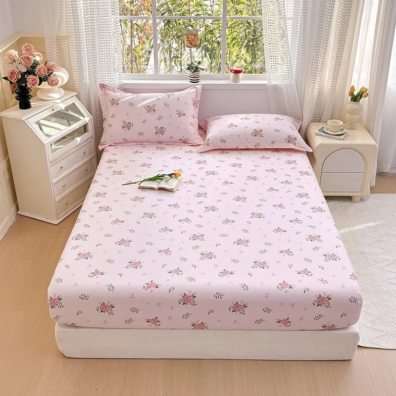 Spannbettlaken aus 100 % Baumwolle mit Blumenmuster - Elastisches, hautfreundliches Bettlaken (ohne Kissenbezug)