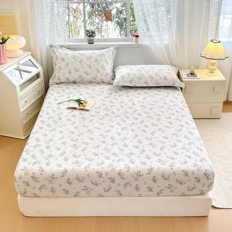 Spannbettlaken aus 100 % Baumwolle mit Blumenmuster - Elastisches, hautfreundliches Bettlaken (ohne Kissenbezug)