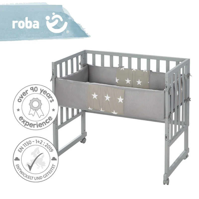 Stuben-/Beistellbett "safe asleep®" – 2 in 1 mit Barriere "Little Stars", inkl. Matratze u. Nestchen