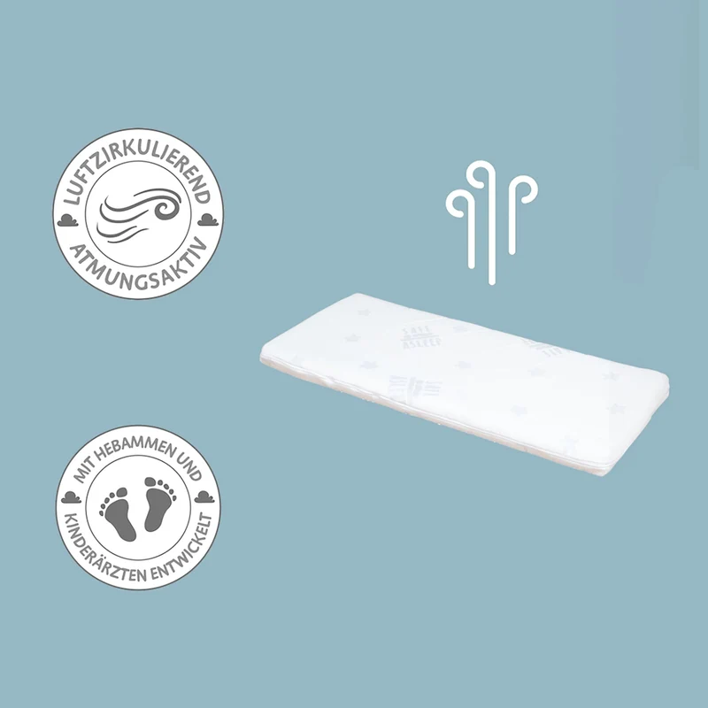 Stuben-/Beistellbett "safe asleep®" – 2 in 1 mit Barriere "Little Stars", inkl. Matratze u. Nestchen