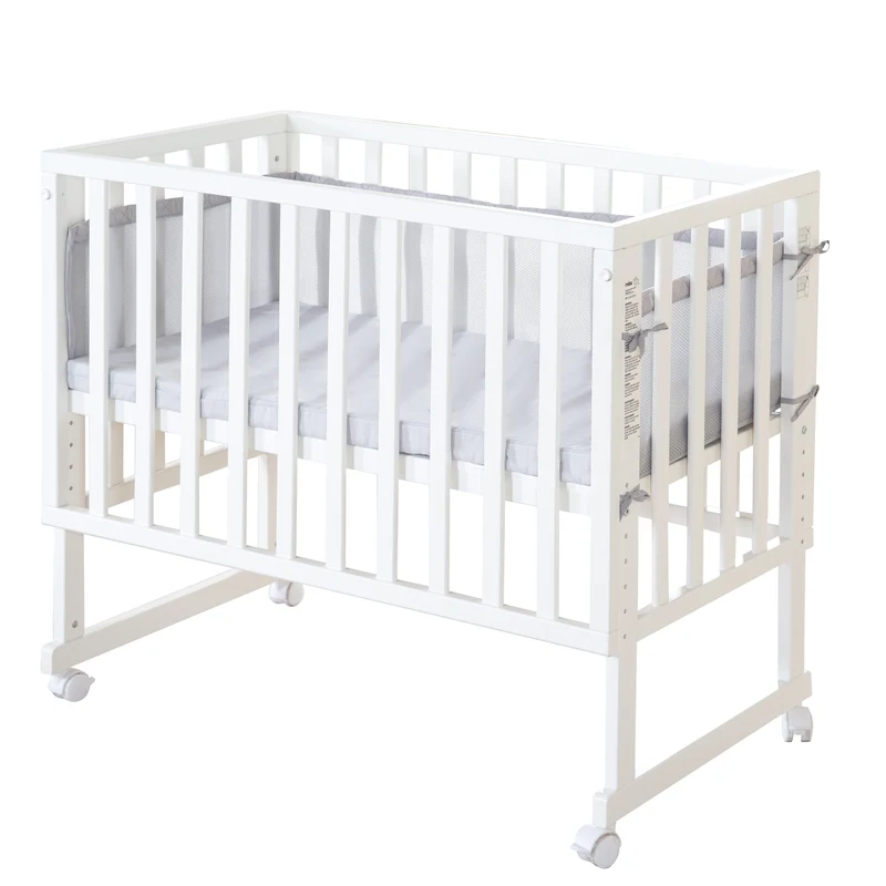 Stuben-/Beistellbett "roba Style" – 3 in 1 mit Barriere, Holz weiß, inkl. Matratze u. Nestchen