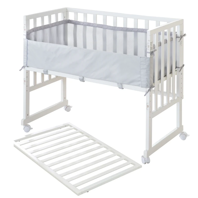 Stuben-/Beistellbett "roba Style" – 3 in 1 mit Barriere, Holz weiß, inkl. Matratze u. Nestchen