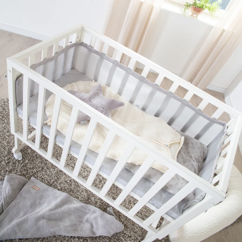 Stuben-/Beistellbett "roba Style" – 3 in 1 mit Barriere, Holz weiß, inkl. Matratze u. Nestchen