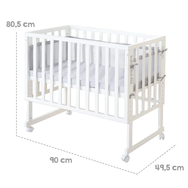 Stuben-/Beistellbett "roba Style" – 3 in 1 mit Barriere, Holz weiß, inkl. Matratze u. Nestchen