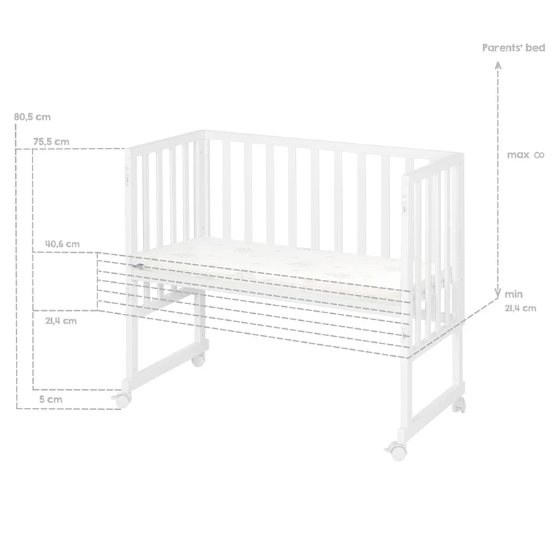 Stuben-/Beistellbett "roba Style" – 3 in 1 mit Barriere, Holz weiß, inkl. Matratze u. Nestchen