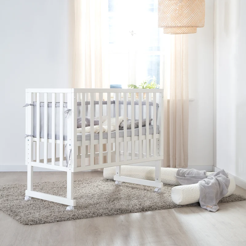 Stuben-/Beistellbett "roba Style" – 3 in 1 mit Barriere, Holz weiß, inkl. Matratze u. Nestchen
