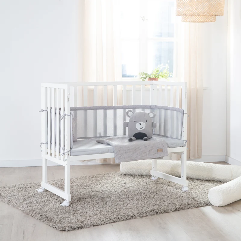 Stuben-/Beistellbett "roba Style" – 3 in 1 mit Barriere, Holz weiß, inkl. Matratze u. Nestchen