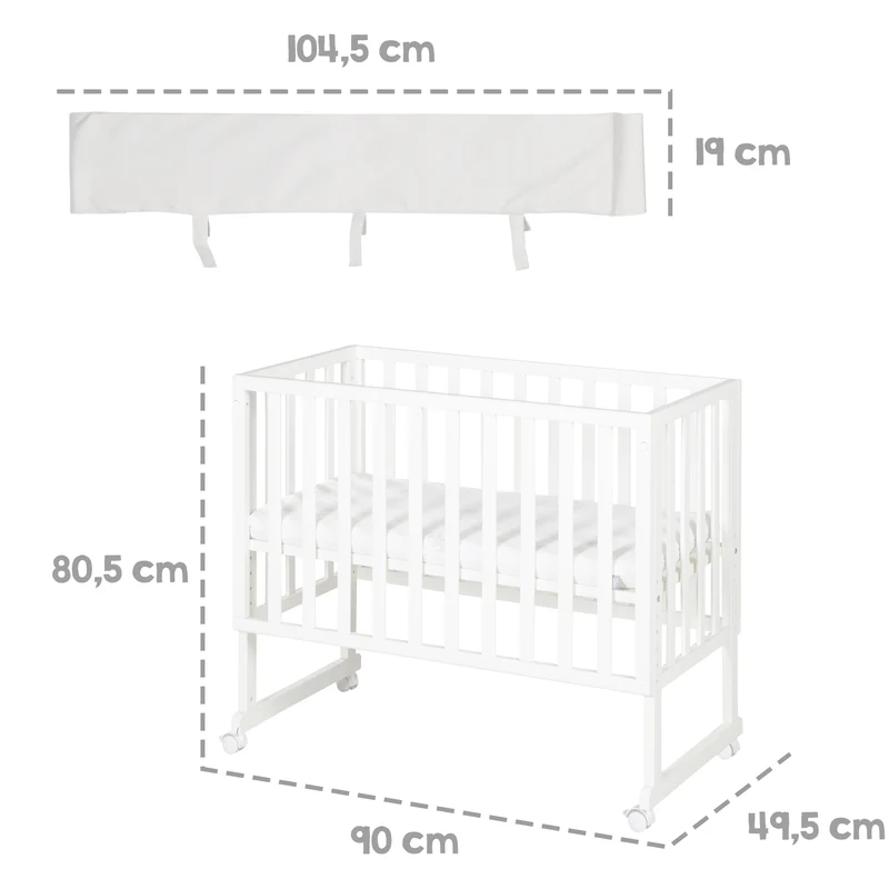 Stuben-/Beistellbett "roba Style" – 3 in 1 mit Barriere, Holz weiß, inkl. Matratze u. Nestchen