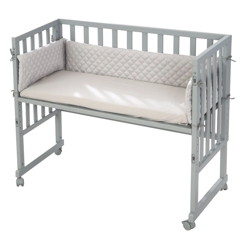 Stuben-/Beistellbett "roba Style" – 3 in 1 mit Barriere, Holz grau, inkl. Matratze u. Nestchen