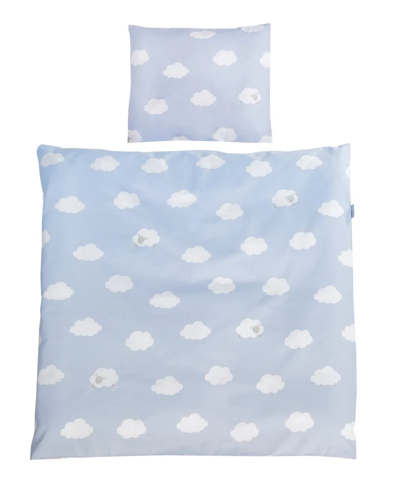 Wiegenbettwäsche "Kleine Wolke blau"– 2-teilig, 80 x 80 cm, 100 % Baumwolle
