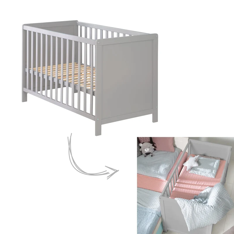 Universal Beistellbett – 60 x 120 cm, taupe, verstellbar, 5 Schlupfsprossen, inkl. Lattenrost