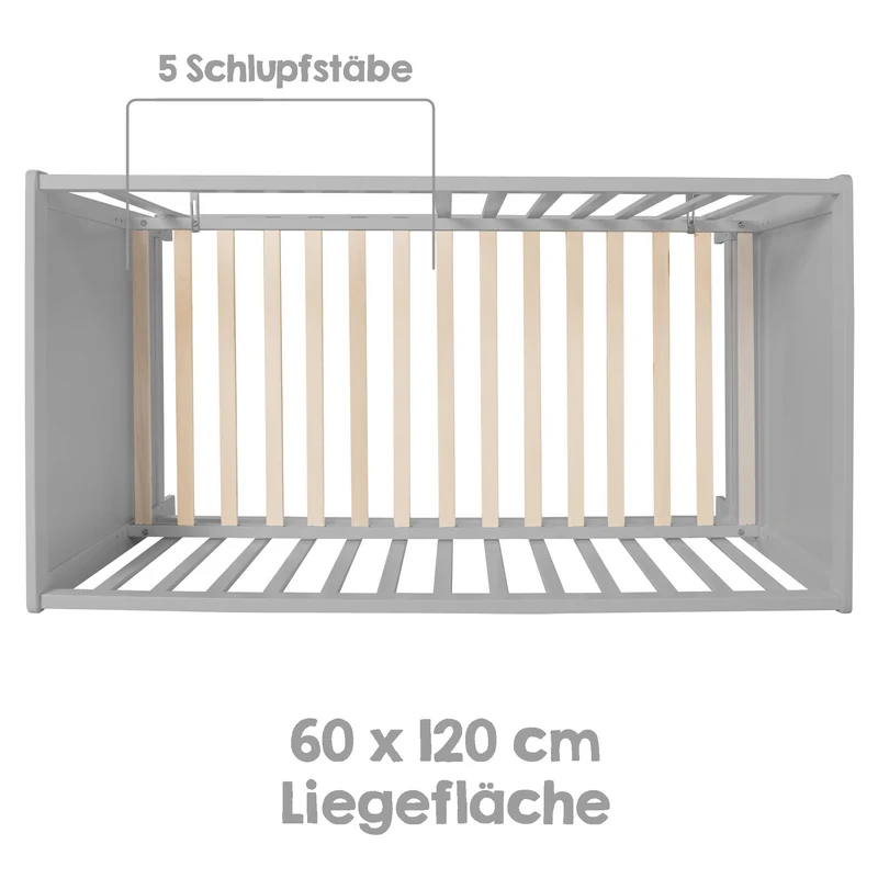 Universal Beistellbett – 60 x 120 cm, taupe, verstellbar, 5 Schlupfsprossen, inkl. Lattenrost