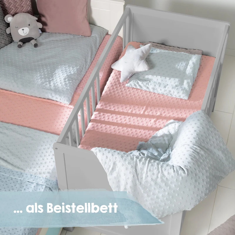 Universal Beistellbett – 60 x 120 cm, taupe, verstellbar, 5 Schlupfsprossen, inkl. Lattenrost