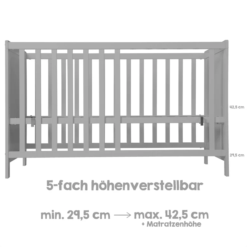 Universal Beistellbett – 60 x 120 cm, taupe, verstellbar, 5 Schlupfsprossen, inkl. Lattenrost