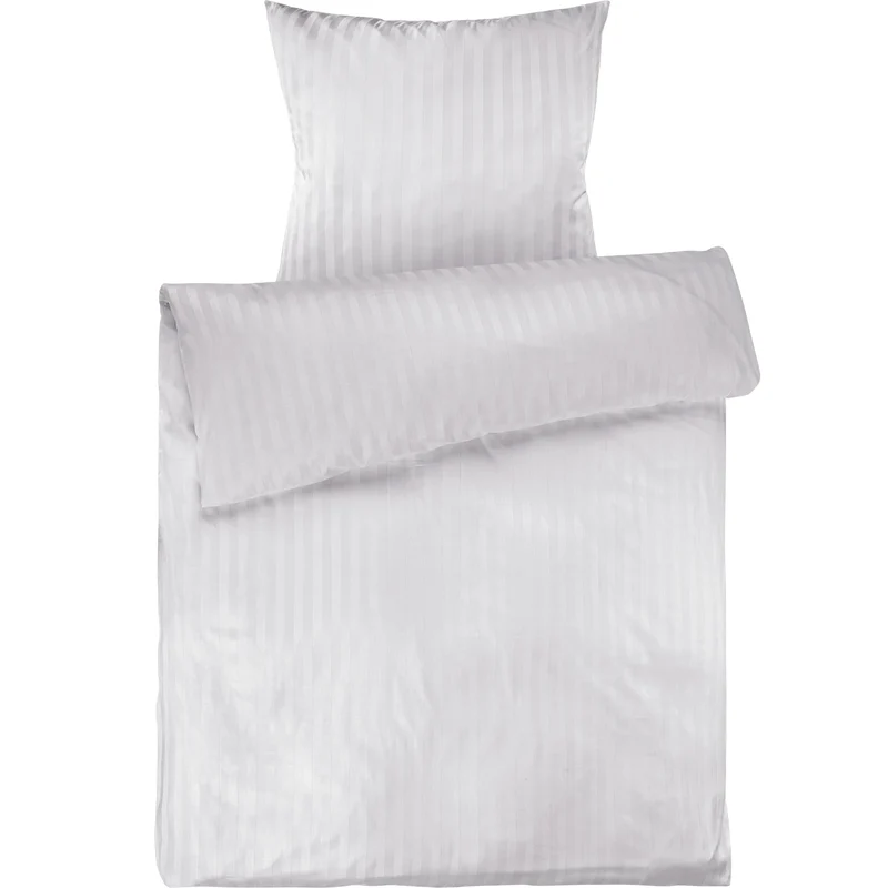 Mako Satin Damaststreifen Bettwäsche - Weiß - 155x220 + 80x80cm