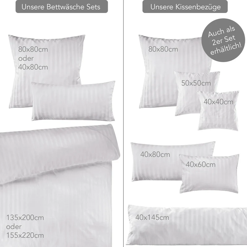 Mako Satin Damaststreifen Bettwäsche - Weiß - 155x220 + 40x80cm