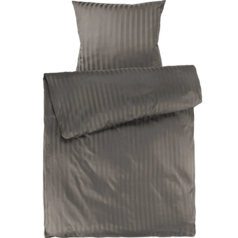 Mako Satin Damaststreifen Bettwäsche - Taupe - 155x220 + 80x80cm