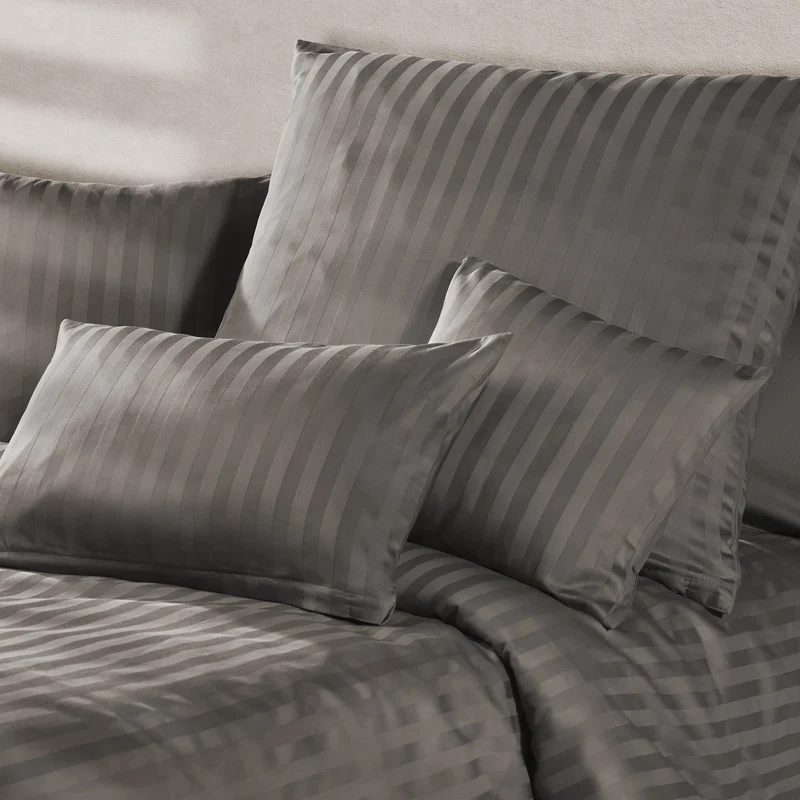 Mako Satin Damaststreifen Bettwäsche - Taupe - 155x220 + 80x80cm