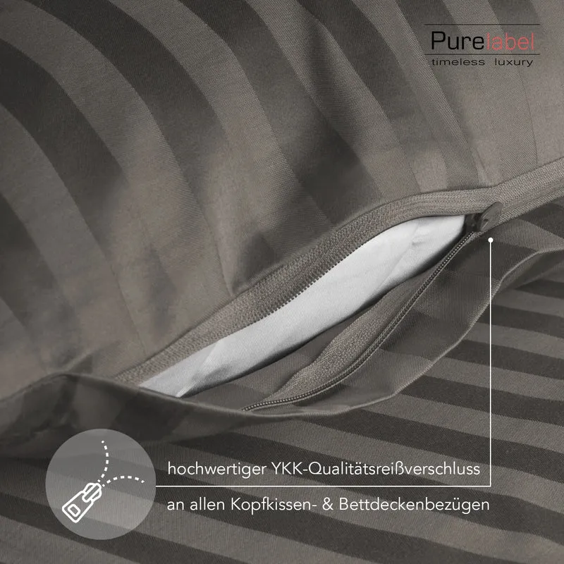 Mako Satin Damaststreifen Bettwäsche - Taupe - 155x220 + 80x80cm