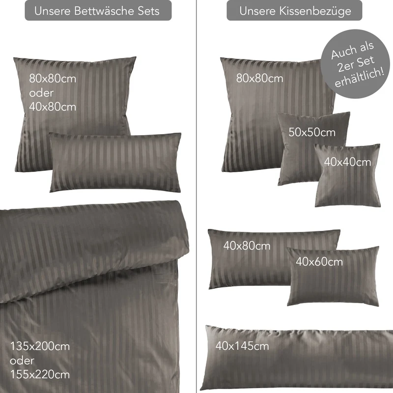 Mako Satin Damaststreifen Bettwäsche - Taupe - 155x220 + 80x80cm
