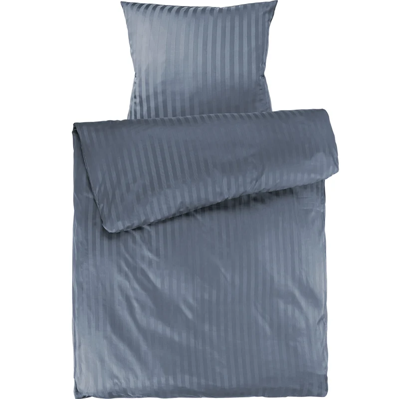 Mako Satin Damaststreifen Bettwäsche - Stahlblau - 135x200 + 80x80cm