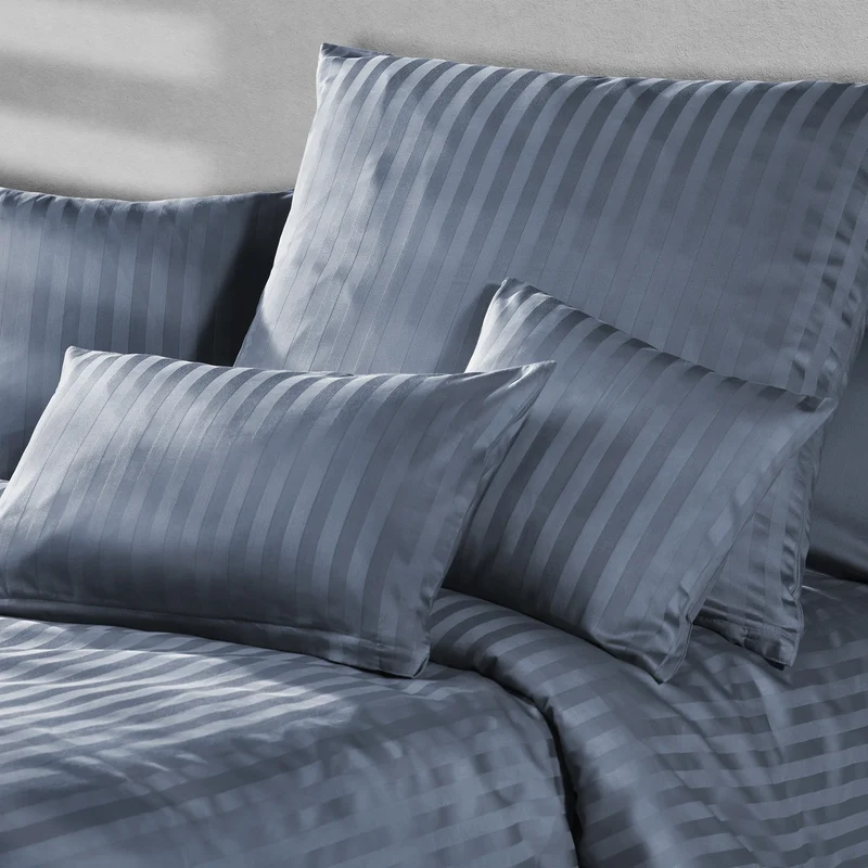 Mako Satin Damaststreifen Bettwäsche - Stahlblau - 135x200 + 80x80cm