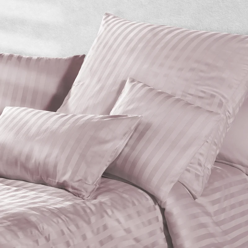 Mako Satin Damaststreifen Bettwäsche - Soft Rosa - 155x220 + 40x80cm