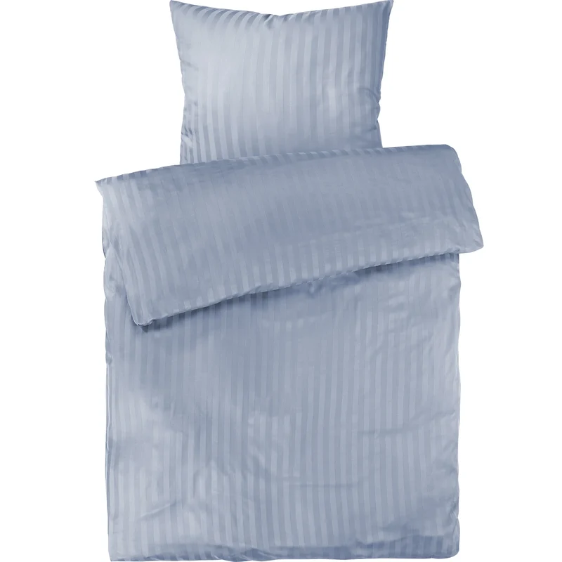 Mako Satin Damaststreifen Bettwäsche - Ice Blau - 135x200 + 80x80cm