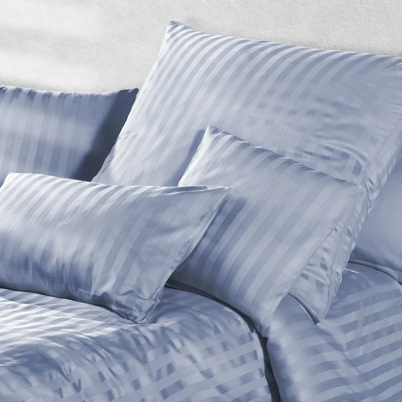Mako Satin Damaststreifen Bettwäsche - Ice Blau - 135x200 + 80x80cm