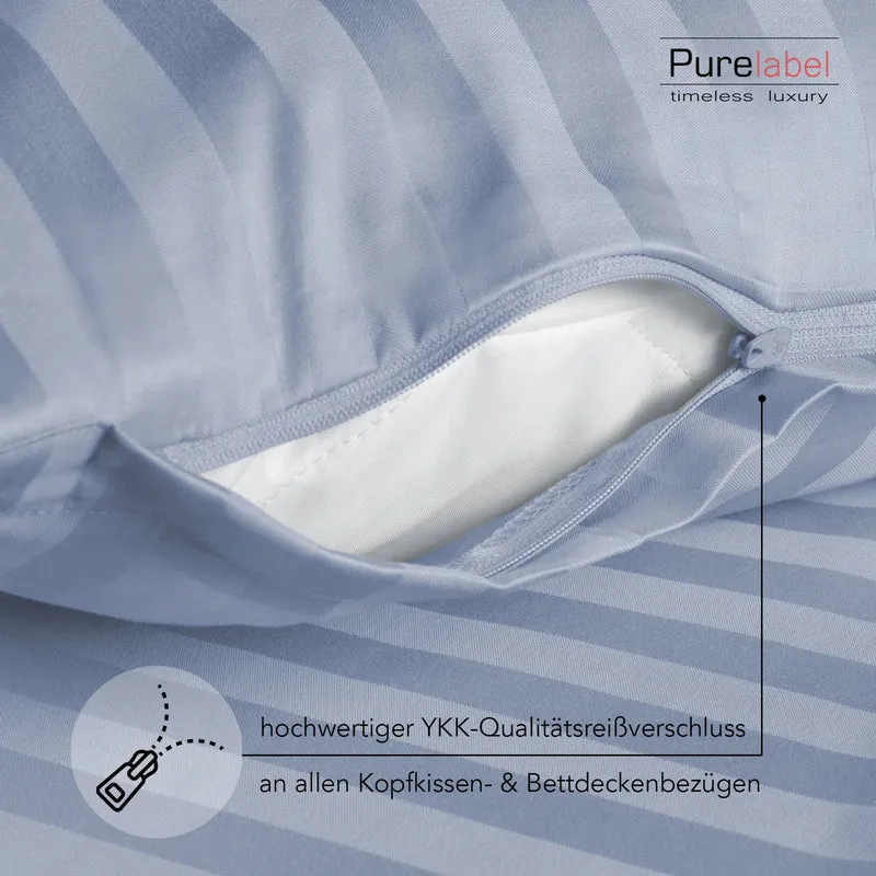 Mako Satin Damaststreifen Bettwäsche - Ice Blau - 135x200 + 80x80cm