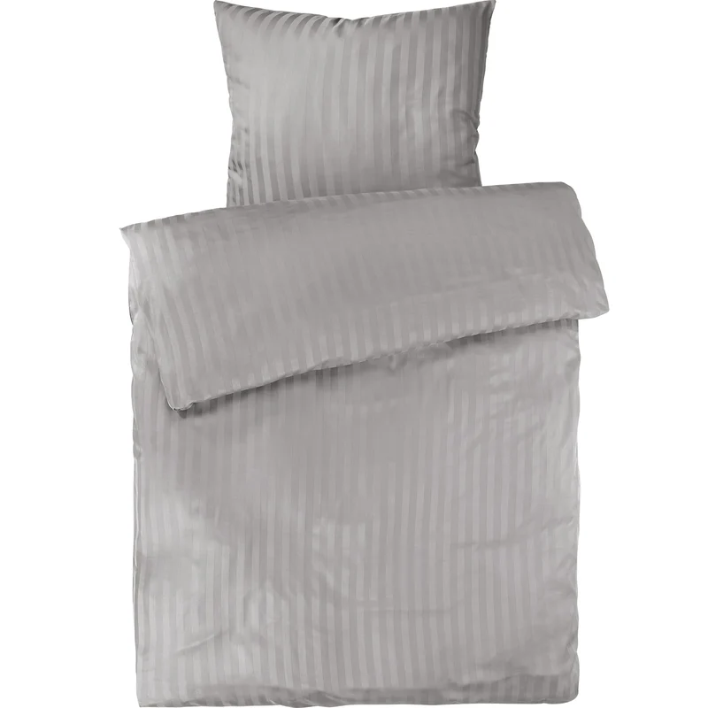 Mako Satin Damaststreifen Bettwäsche - Hellgrau - 155x220 + 80x80cm