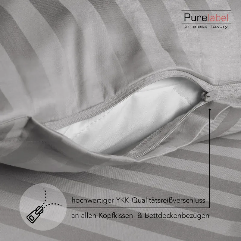 Mako Satin Damaststreifen Bettwäsche - Hellgrau - 155x220 + 80x80cm