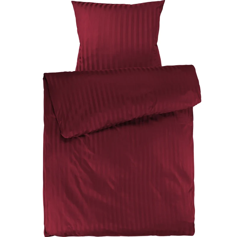 Mako Satin Damaststreifen Bettwäsche - Aurora Rot - 155x220 + 80x80cm
