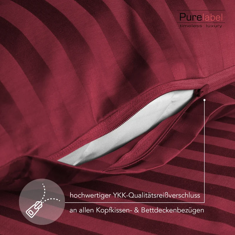 Mako Satin Damaststreifen Bettwäsche - Aurora Rot - 135x200 + 40x80cm