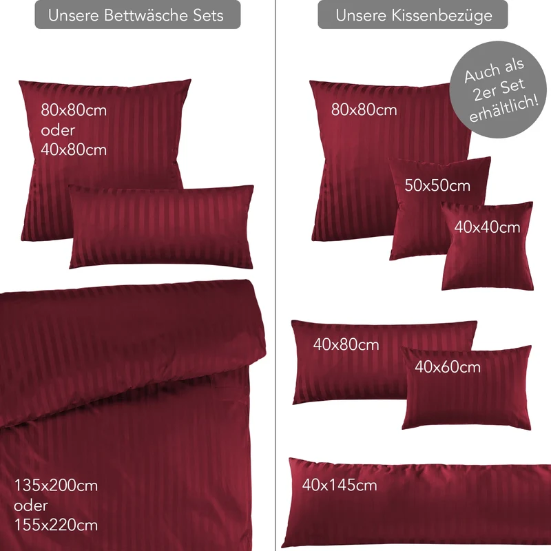 Mako Satin Damaststreifen Bettwäsche - Aurora Rot - 135x200 + 40x80cm