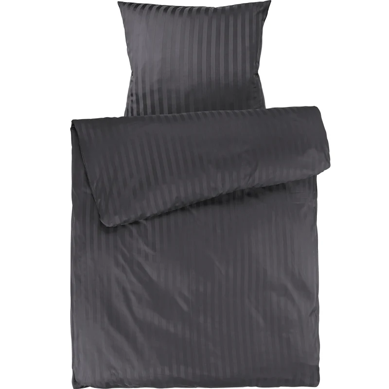 Mako Satin Damaststreifen Bettwäsche - Anthrazit - 155x220 + 80x80cm