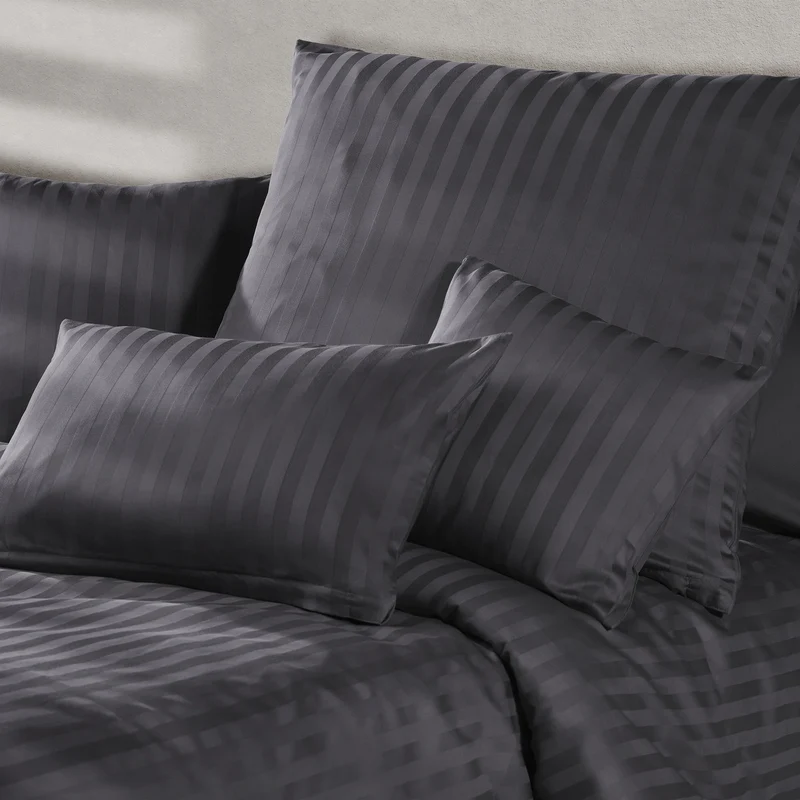 Mako Satin Damaststreifen Bettwäsche - Anthrazit - 155x220 + 80x80cm