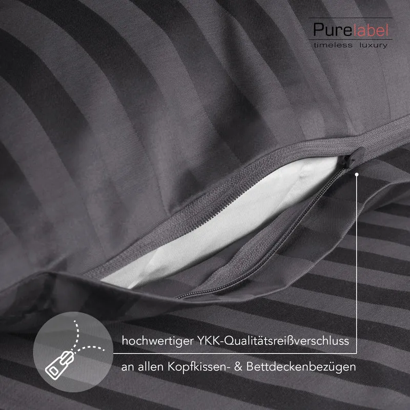 Mako Satin Damaststreifen Bettwäsche - Anthrazit - 155x220 + 80x80cm