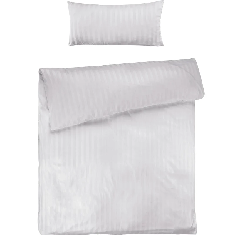 Mako Satin Damaststreifen Bettwäsche - Weiß - 155x220 + 40x80cm