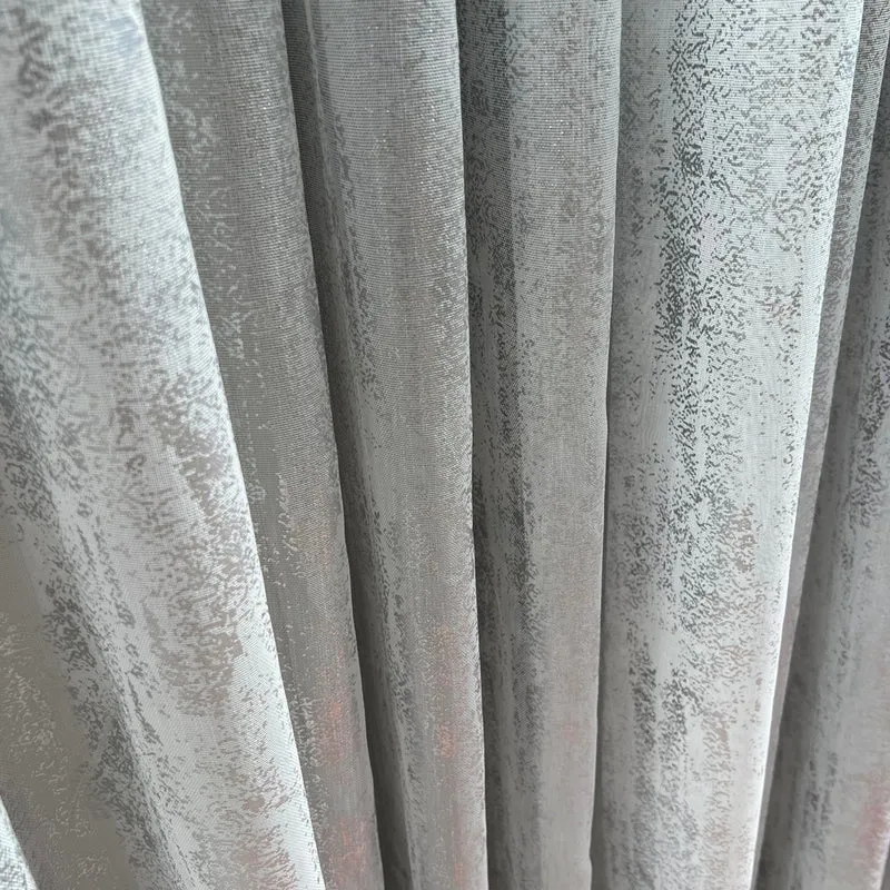 Gardine Natural mit Silber Druck – mit Kräuselband (1 Stück)
