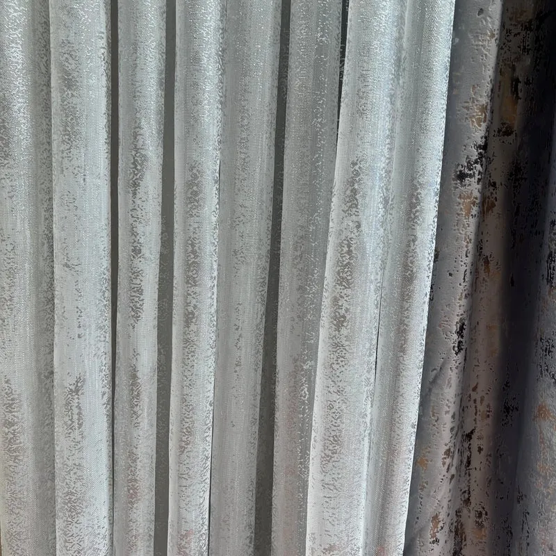 Gardine Natural mit Silber Druck – mit Kräuselband (1 Stück)