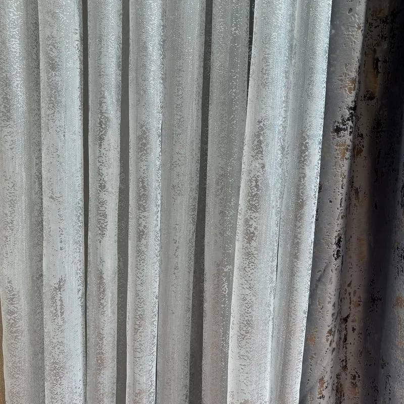 Gardine Natural mit Silber Druck – mit Kräuselband (1 Stück)