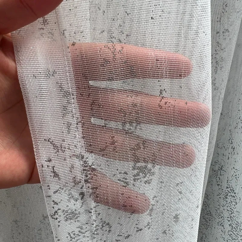 Gardine Natural mit Silber Druck – mit Kräuselband (1 Stück)