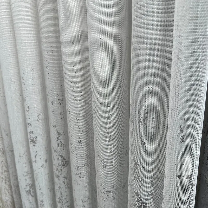 Gardine Natural mit Silber Druck – mit Kräuselband (1 Stück)