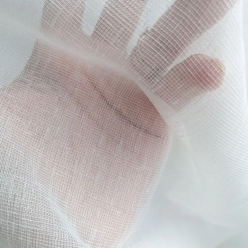 Moderne Leinenoptik Pflegeleicht Blickdicht FINUT Weiß – mit Kräuselband (1 Stück)