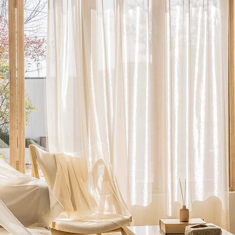 Gardine mit edlem Glanzeffekt Semi Organza transparent Creme – mit Kräuselband (1 Stück)