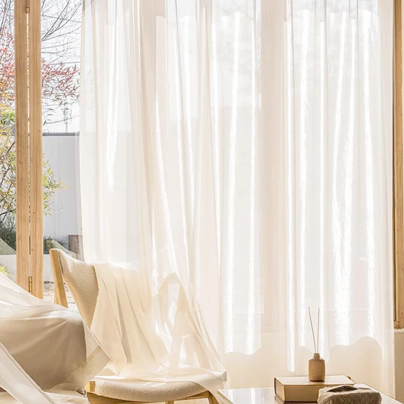 Gardine mit edlem Glanzeffekt Semi Organza transparent Elfenbein – mit Kräuselband (1 Stück)
